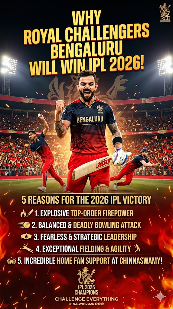 Why RCB will win IPL 2026
RCB IPL 2026 prediction
Royal Challengers Bengaluru IPL 2026
RCB squad analysis 2026
RCB chances in IPL 2026
IPL 2026 winner prediction
Virat Kohli IPL 2026
RCB strongest team IPL 2026
RCB championship analysis
Why RCB can win back-to-back IPL titles